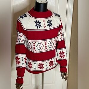 Vintage 70s JC Penney Knit Sweater Ski Snow Nordic Tribal Fair Isle Aztec Sz L  